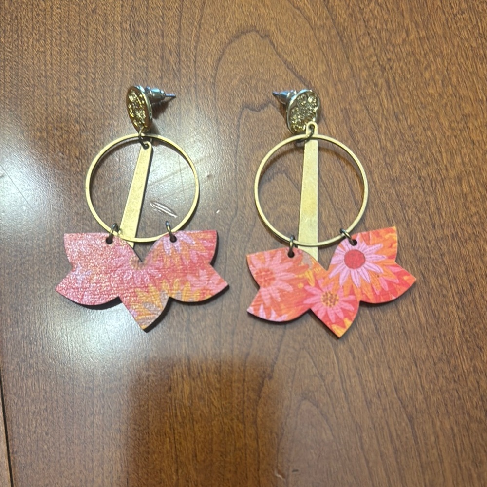Floral Pink and Gold Earrings